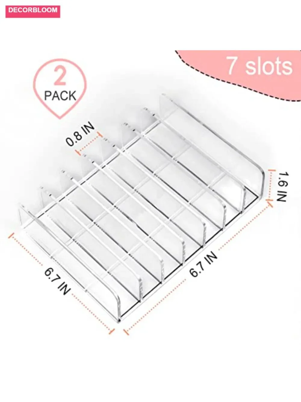 Acrylic 7-Section Divided Makeup Palette Organizer Holder - Clear 2 Pack